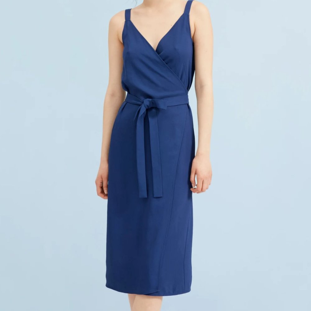 Everlane Japanese GoWeave Midi Wrap Dress Blue